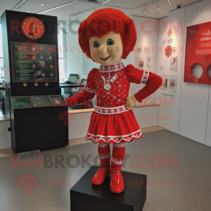 Red Irish Dancer mascot costume character dressed with a Romper and Anklets