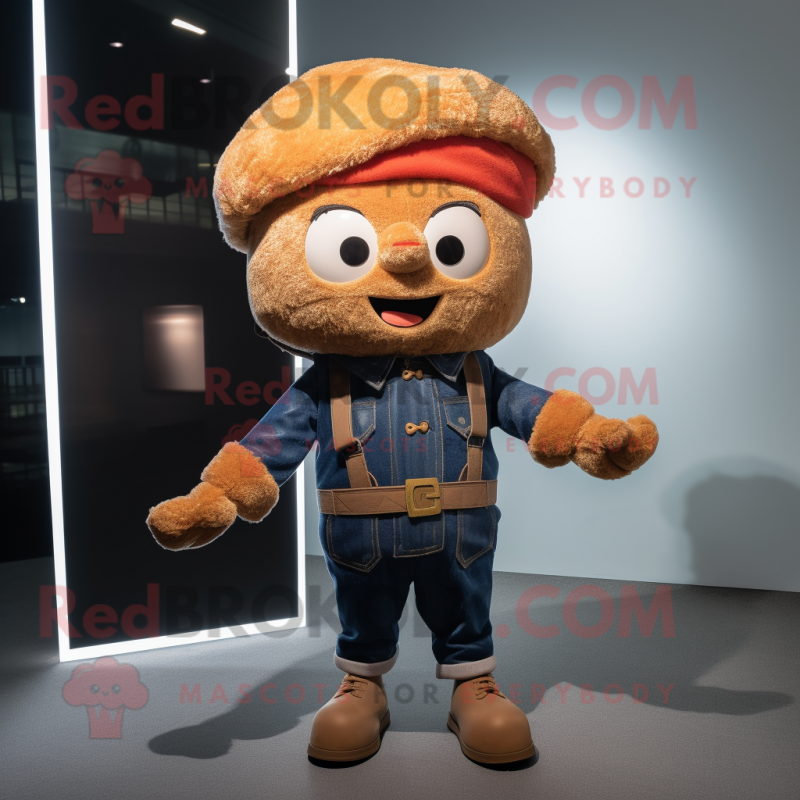 Rust Fried Rice mascot costume character dressed with a Jeans and Berets