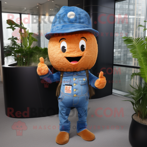 Rust Fried Rice mascot costume character dressed with a Jeans and Berets