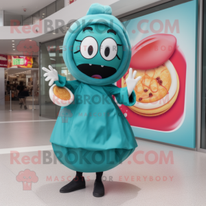Teal Ramen mascot costume character dressed with a Circle Skirt and Shoe laces