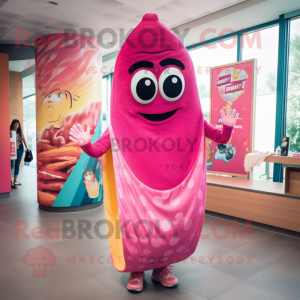 Pink Enchiladas mascot costume character dressed with a One-Piece Swimsuit and Scarves