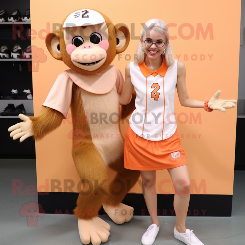 Peach Capuchin Monkey mascot costume character dressed with a Mini Skirt and Shoe clips