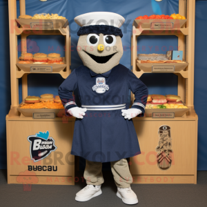Navy Falafel mascot costume character dressed with a Bermuda Shorts and Shoe clips