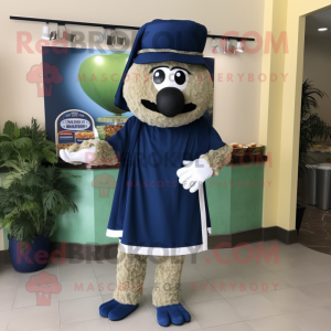 Navy Falafel mascot costume character dressed with a Bermuda Shorts and Shoe clips