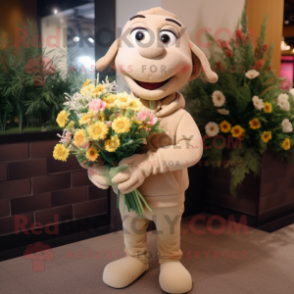Tan Bouquet Of Flowers mascot costume character dressed with a Sweater and Watches