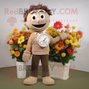 Tan Bouquet Of Flowers mascot costume character dressed with a Sweater and Watches