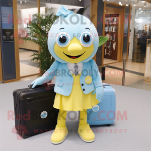 Sky Blue Lemon mascot costume character dressed with a Blouse and Briefcases