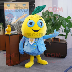 Sky Blue Lemon mascot costume character dressed with a Blouse and Briefcases
