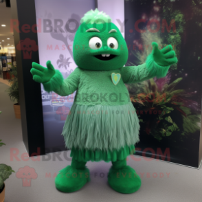 Forest Green Ice mascot costume character dressed with a Mini Skirt and Gloves
