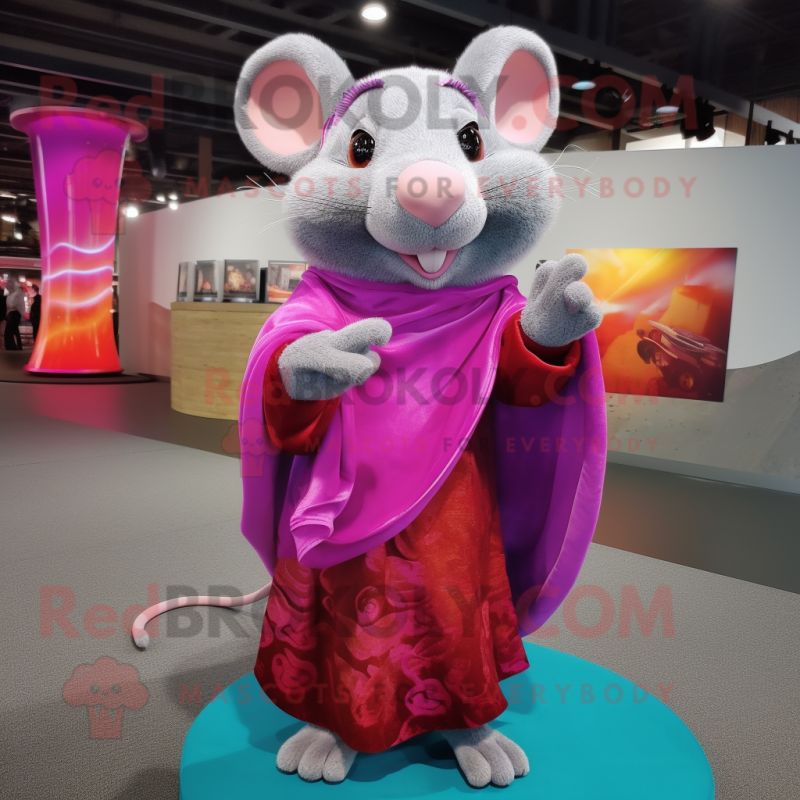 Magenta Rat mascot costume character dressed with a Maxi Skirt and Shawl pins