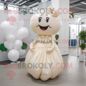 Beige Heart Shaped Balloons mascot costume character dressed with a Wedding Dress and Rings