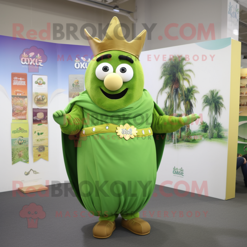 Olive King mascot costume character dressed with a Dress and Necklaces ...