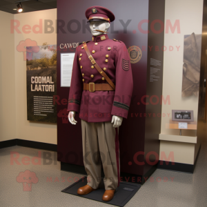 Maroon Civil War Soldier mascot costume character dressed with a Cargo Pants and Lapel pins