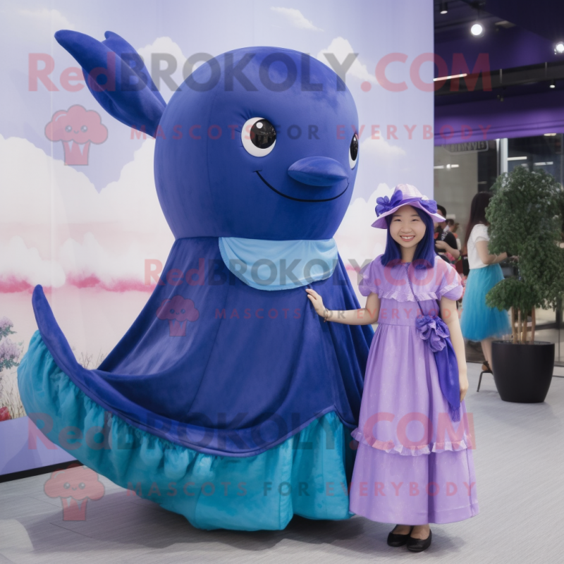 Humpback Whale mascot costume character dressed with a Sheath Dress and  Hair clips - Mascot Costumes -  Sizes L (175-180CM)