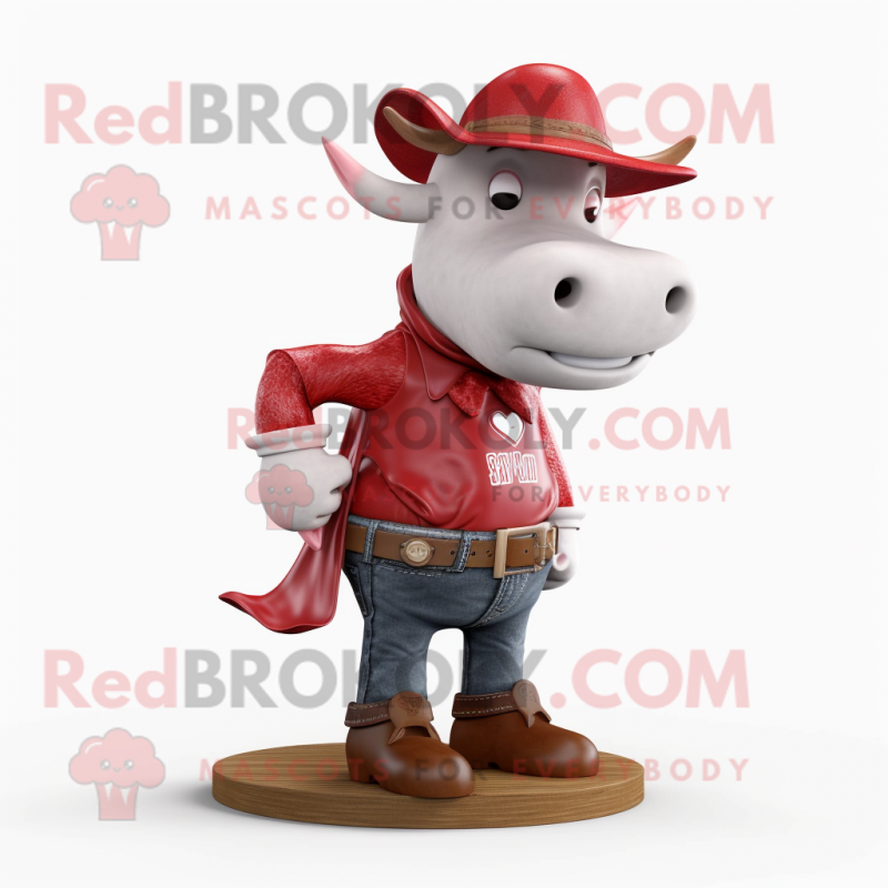 Red Beef Stroganoff mascot costume character dressed with a Bootcut Jeans and Tie pins