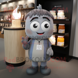 Gray Scented Candle mascot costume character dressed with a V-Neck Tee and Handbags