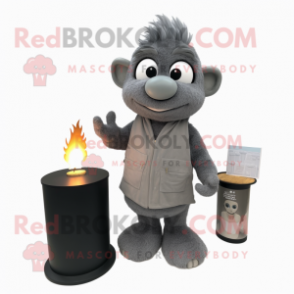 Gray Scented Candle mascot costume character dressed with a V-Neck Tee and Handbags