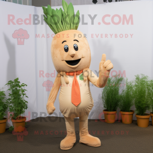 Beige Carrot mascot costume character dressed with a Skinny Jeans and Pocket squares