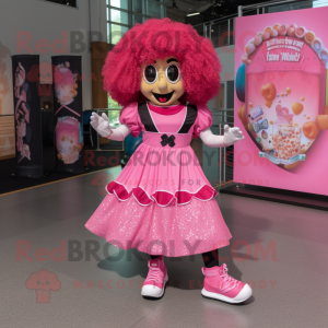 Pink Irish Dancing Shoes mascot costume character dressed with a Wrap Dress and Earrings