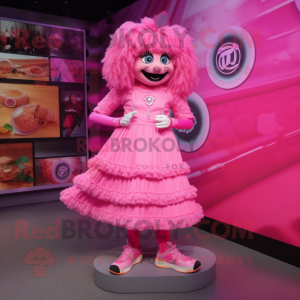 Pink Irish Dancing Shoes mascot costume character dressed with a Wrap Dress and Earrings