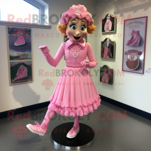 Pink Irish Dancing Shoes mascot costume character dressed with a Wrap Dress and Earrings