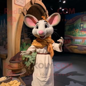 Beige Ratatouille mascot costume character dressed with a Bikini and Shawl pins