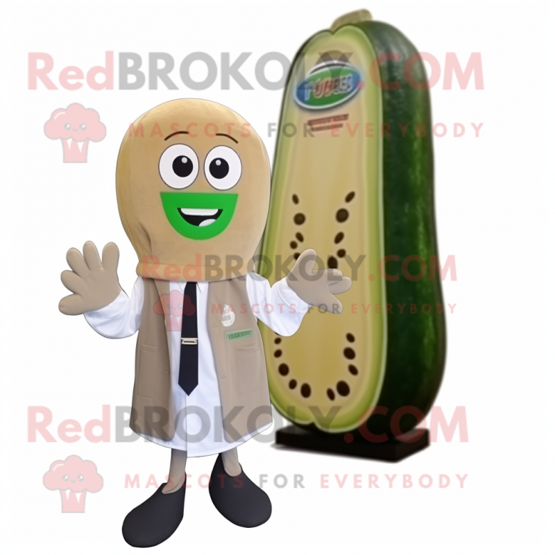 Beige Cucumber mascot costume character dressed with a Cardigan and Ties