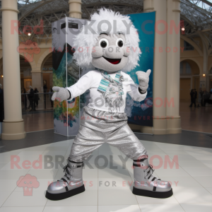 Silver Irish Dancing Shoes mascot costume character dressed with a Cargo Shorts and Scarf clips