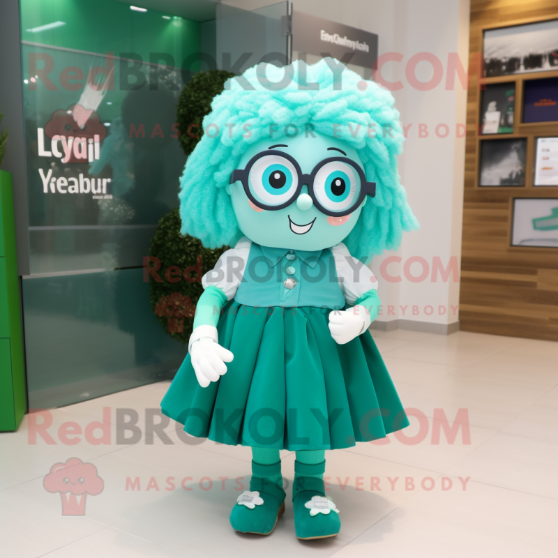 Cyan Irish Flag mascot costume character dressed with a Skirt and Eyeglasses