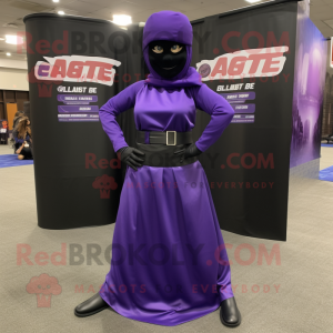 Purple Gi Joe mascot costume character dressed with a Maxi Skirt and Belts