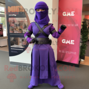 Purple Gi Joe mascot costume character dressed with a Maxi Skirt and Belts