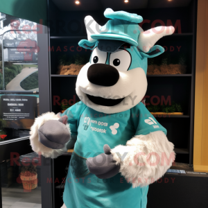 Teal Beef Stroganoff mascot costume character dressed with a Blouse and Mittens
