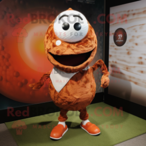 Rust Golf Ball mascot costume character dressed with a Playsuit and Keychains