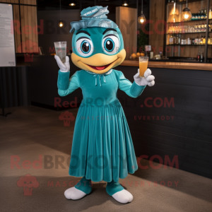 Teal Bracelet mascot costume character dressed with a Cocktail Dress and Headbands