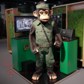 Forest Green Chimpanzee mascot costume character dressed with a Cargo Pants and Digital watches