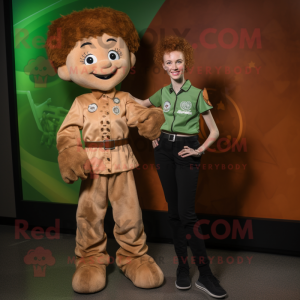 Tan Irish Dancer mascot costume character dressed with a Jumpsuit and Watches