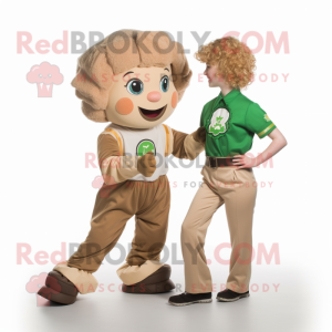 Tan Irish Dancer mascot costume character dressed with a Jumpsuit and Watches