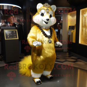 Gold Skunk mascot costume character dressed with a A-Line Skirt and Keychains
