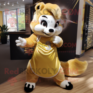 Gold Skunk mascot costume character dressed with a A-Line Skirt and Keychains