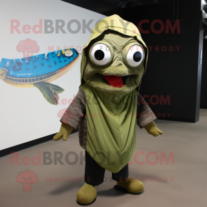 Olive Fish Tacos mascot costume character dressed with a Hoodie and Pocket squares