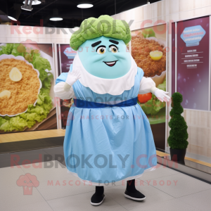 Sky Blue Corned Beef And Cabbage mascot costume character dressed with a Skirt and Bracelet watches