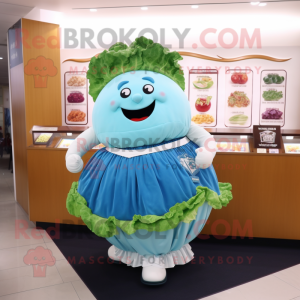 Sky Blue Corned Beef And Cabbage mascot costume character dressed with a Skirt and Bracelet watches