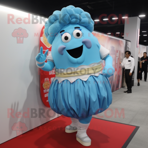 Sky Blue Corned Beef And Cabbage mascot costume character dressed with a Skirt and Bracelet watches