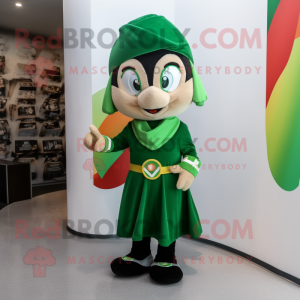 Olive Irish Flag mascot costume character dressed with a Dress and Bracelet watches