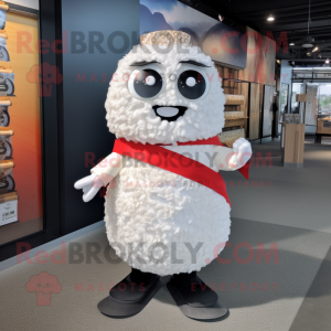 White Sushi mascot costume character dressed with a Vest and Brooches