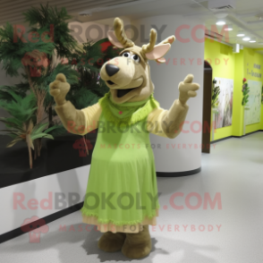 Olive Moose mascot costume character dressed with a Empire Waist Dress and Headbands