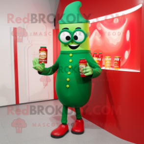 Green Bottle Of Ketchup mascot costume character dressed with a Jacket and Reading glasses