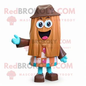 Brown Candy Box mascot costume character dressed with a Raincoat and Scarf clips