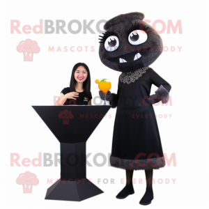 Black Fried Rice mascot costume character dressed with a Cocktail Dress and Bracelets