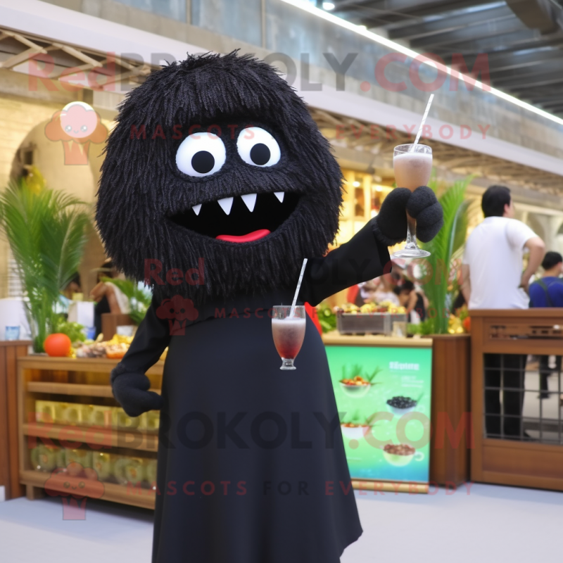 Black Fried Rice mascot costume character dressed with a Cocktail Dress and Bracelets